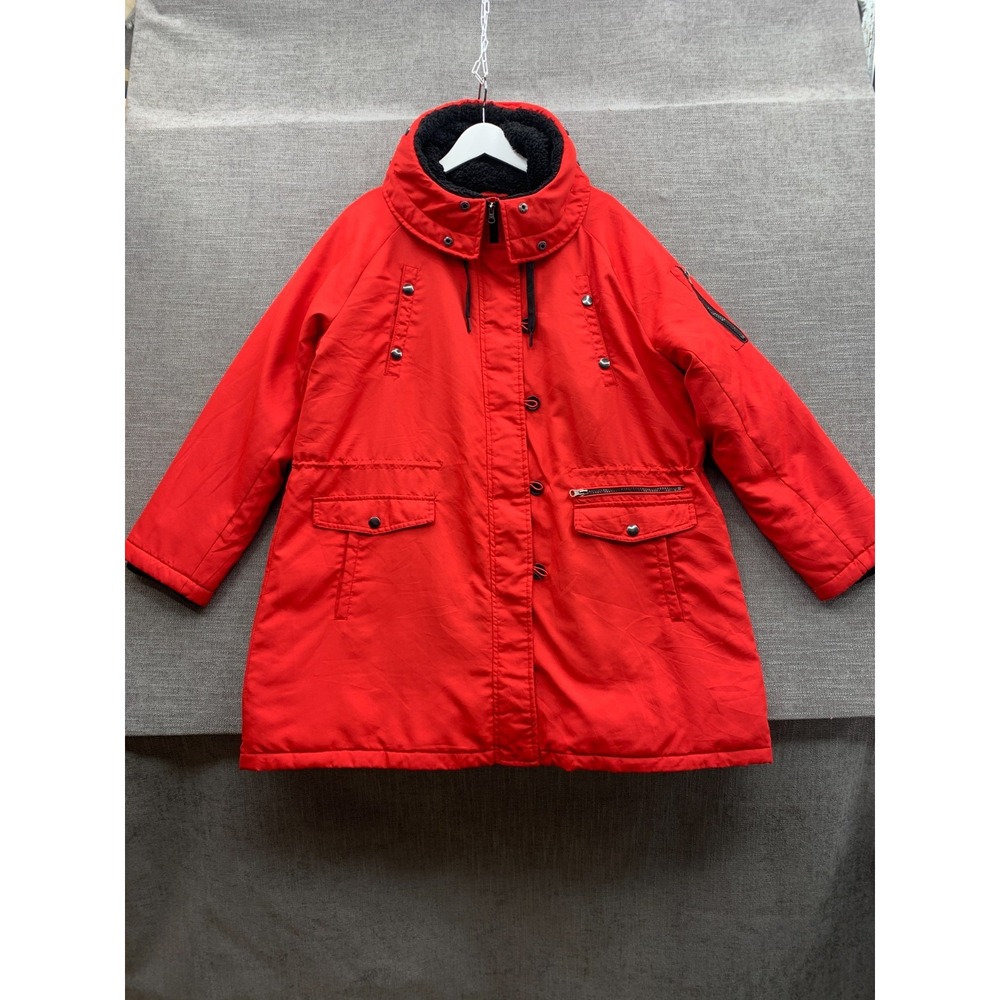 Faded Glory Parka Coat Womens 2X 18W–20W Red Hooded Winter Front Zip Jacket